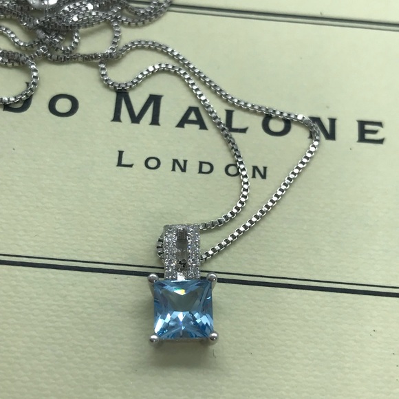 π Sterling Silver 925 Blue Topaz CZ Necklace - Picture 3 of 5
